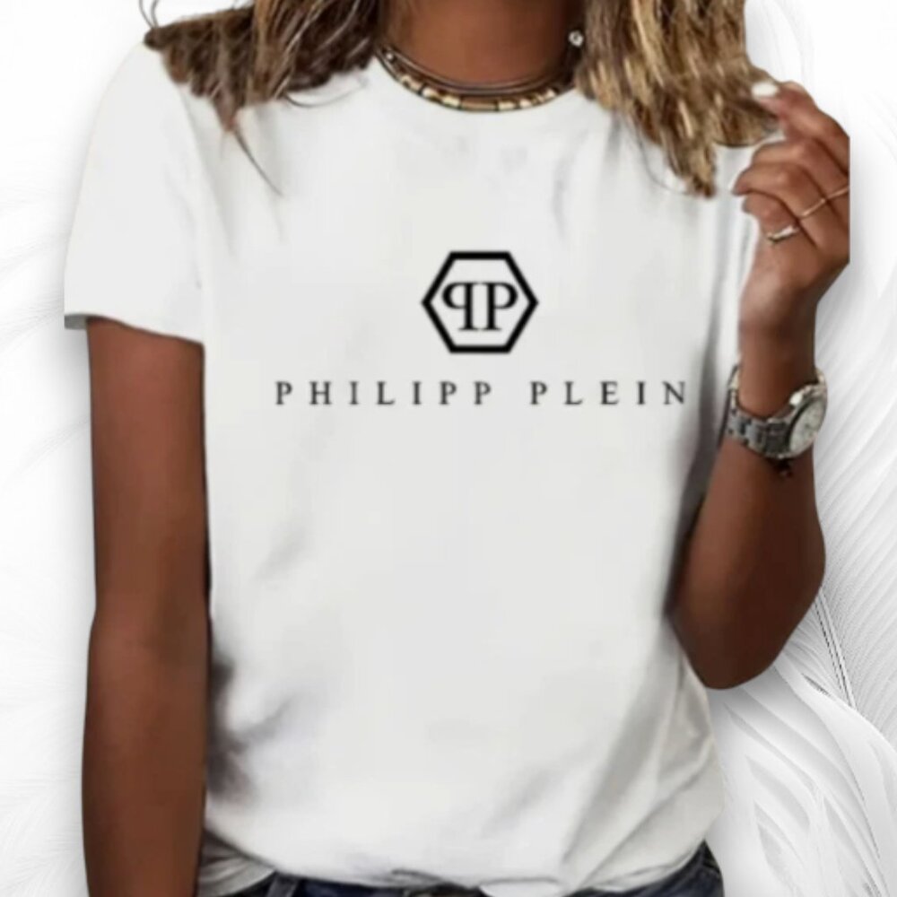 Women's White Minimalist Stretch Tee Short Sleeve Casual Streetwear Top Size L